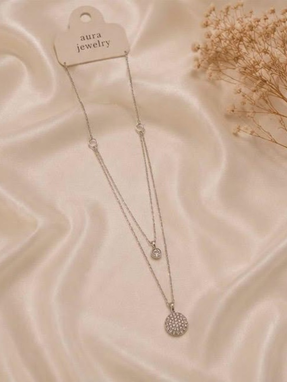 Silver Double-Layer Crystal Disc Necklace